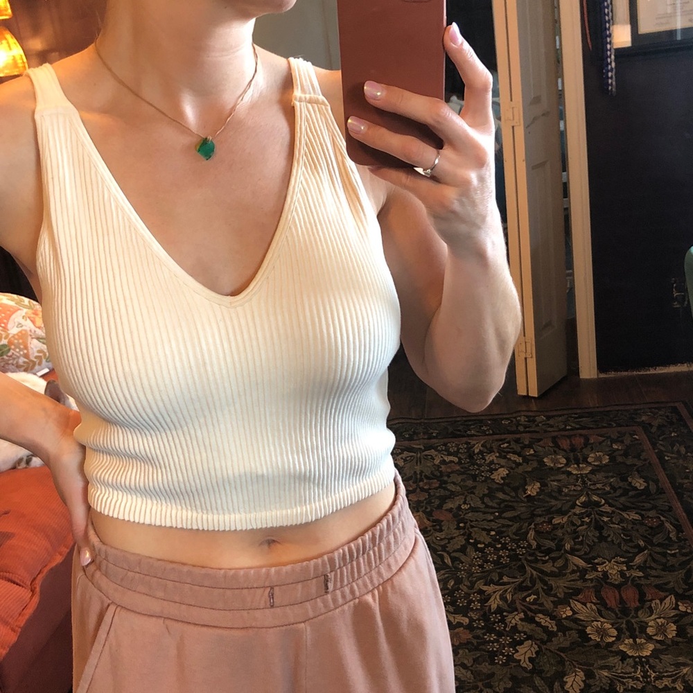 2 for 1!! 90 Degree By Reflex Ribbed V-Neck White and brown Crop Top